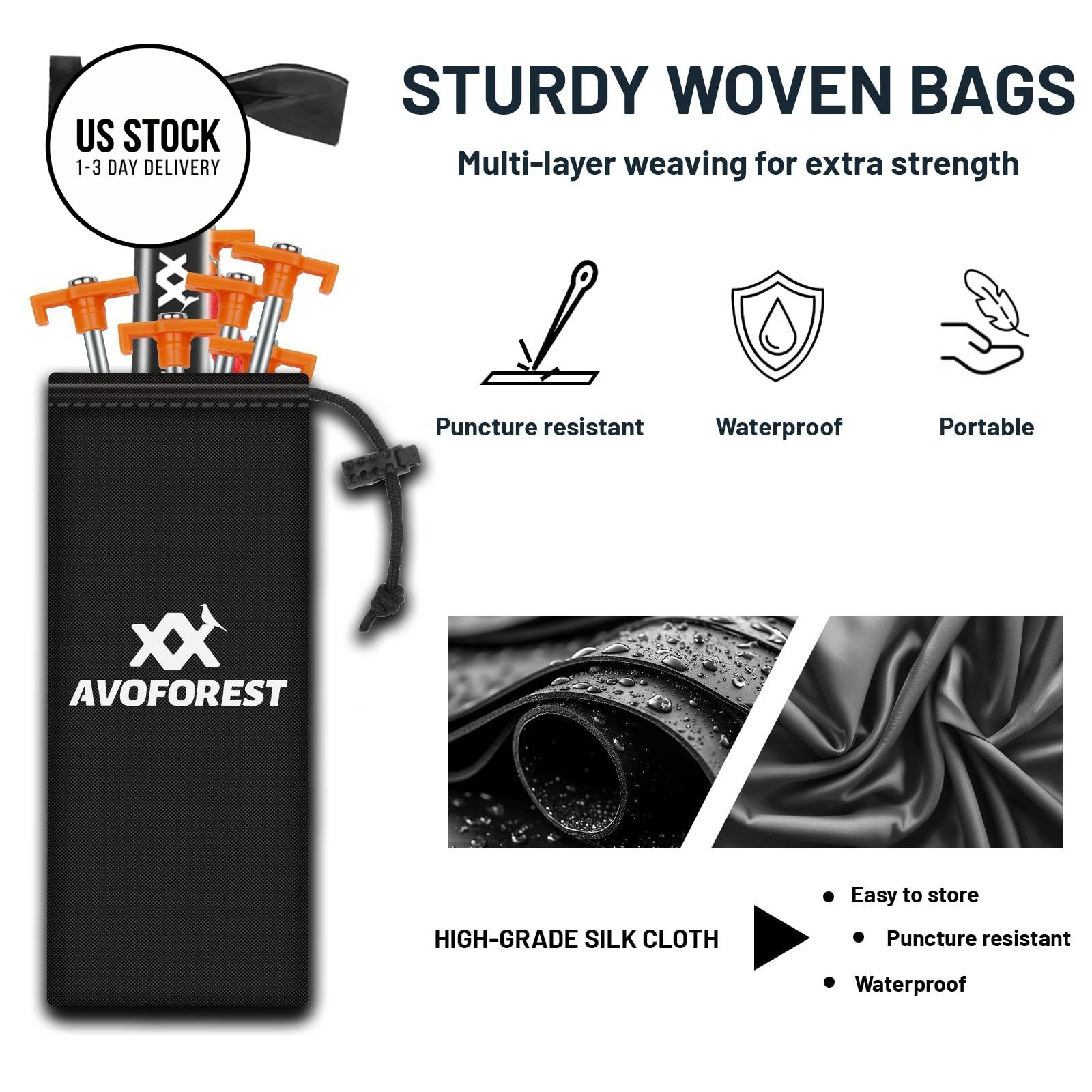 20 Pcs Tent Stakes with Camping Hammers,Avoforest 7.1 Inch Non-Rust black