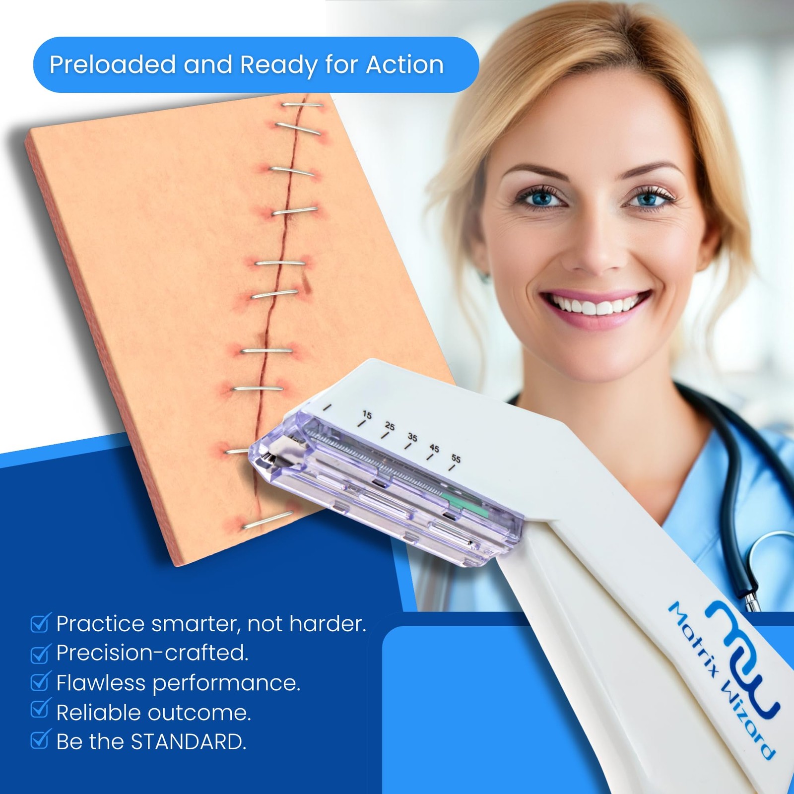Disposable Skin Stapler (Suture Thread Alternative) with 55 Preloaded White