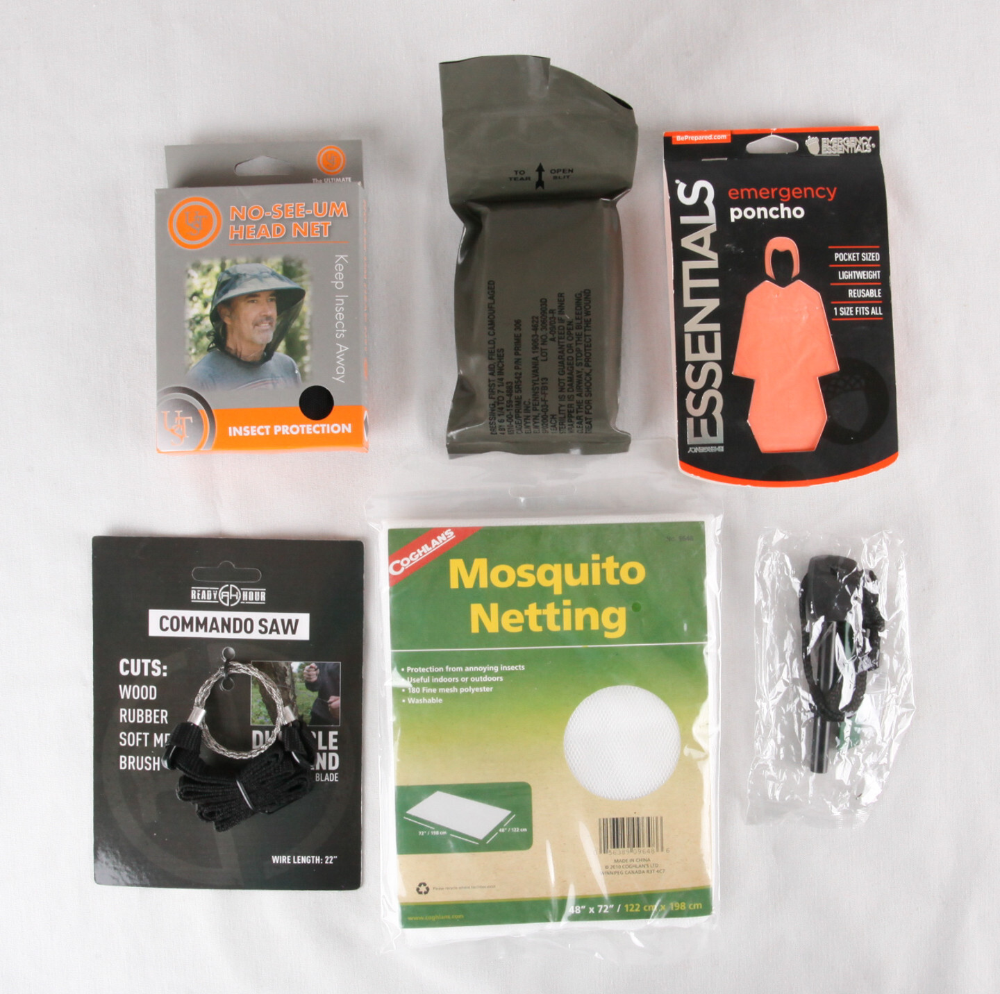 NEW Camping / Survival Supplies, Mosquito Netting, Commando Saw, First Aid Kit