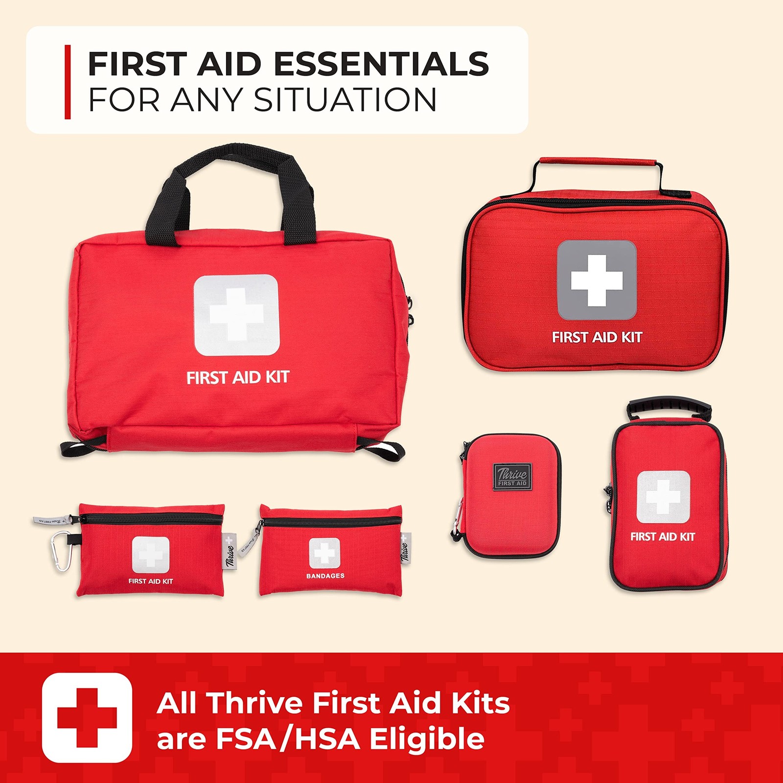 Thrive Home Essentials First Aid Kit (291 Pieces) – First Aid Bag with Multi-…