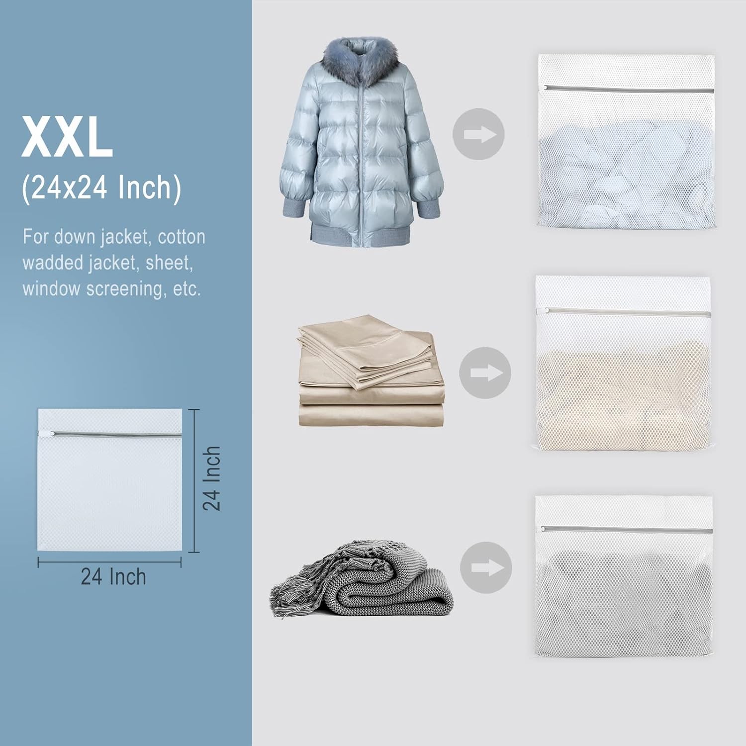 2Pcs Durable Honeycomb Mesh Laundry Bags for Delicates 24 x XX-Large, White