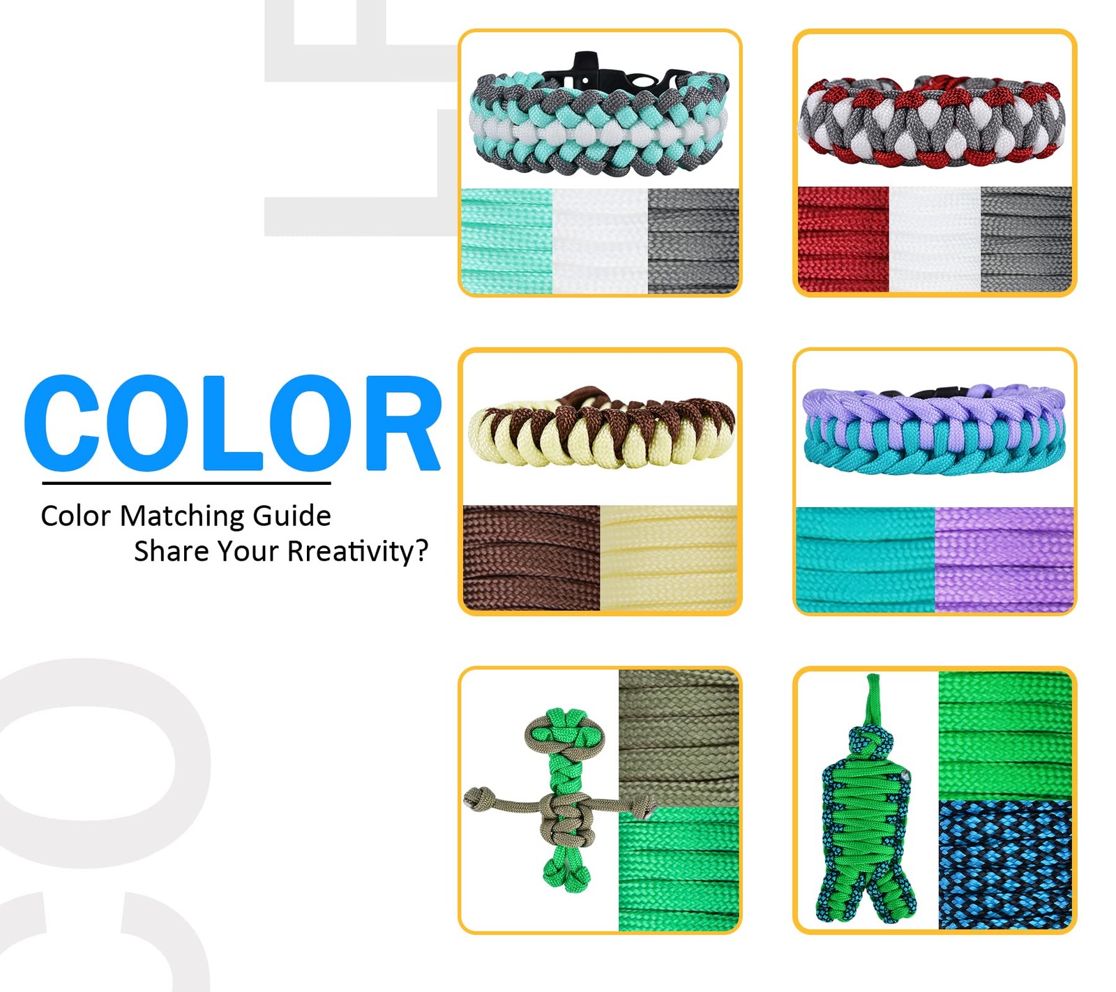 MONOBIN 24 Colors 10ft Paracord Rope with Red，blue，black，teal，pink