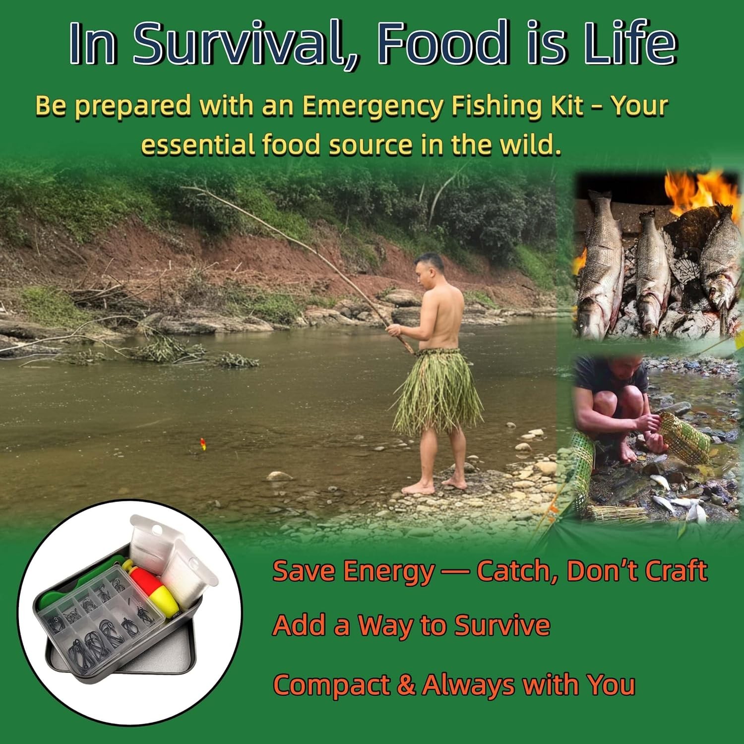 Mini Survival Fishing Kit–Compact Emergency Gear for Camping,Hiking,Bushcraft,