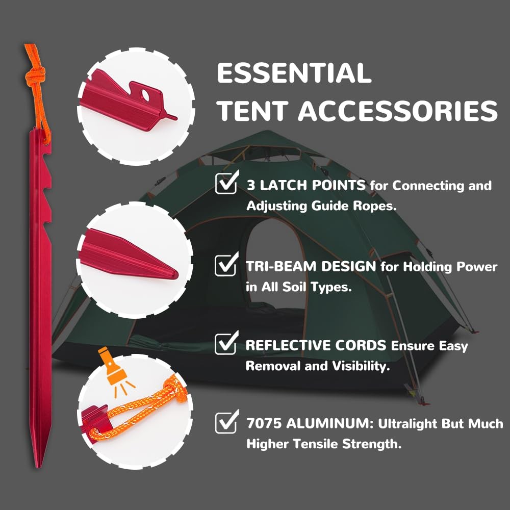 AnyGear 7075 Aluminum Tent Stakes 15 Pack – Ultralight Tri-Beam 15-Pack
