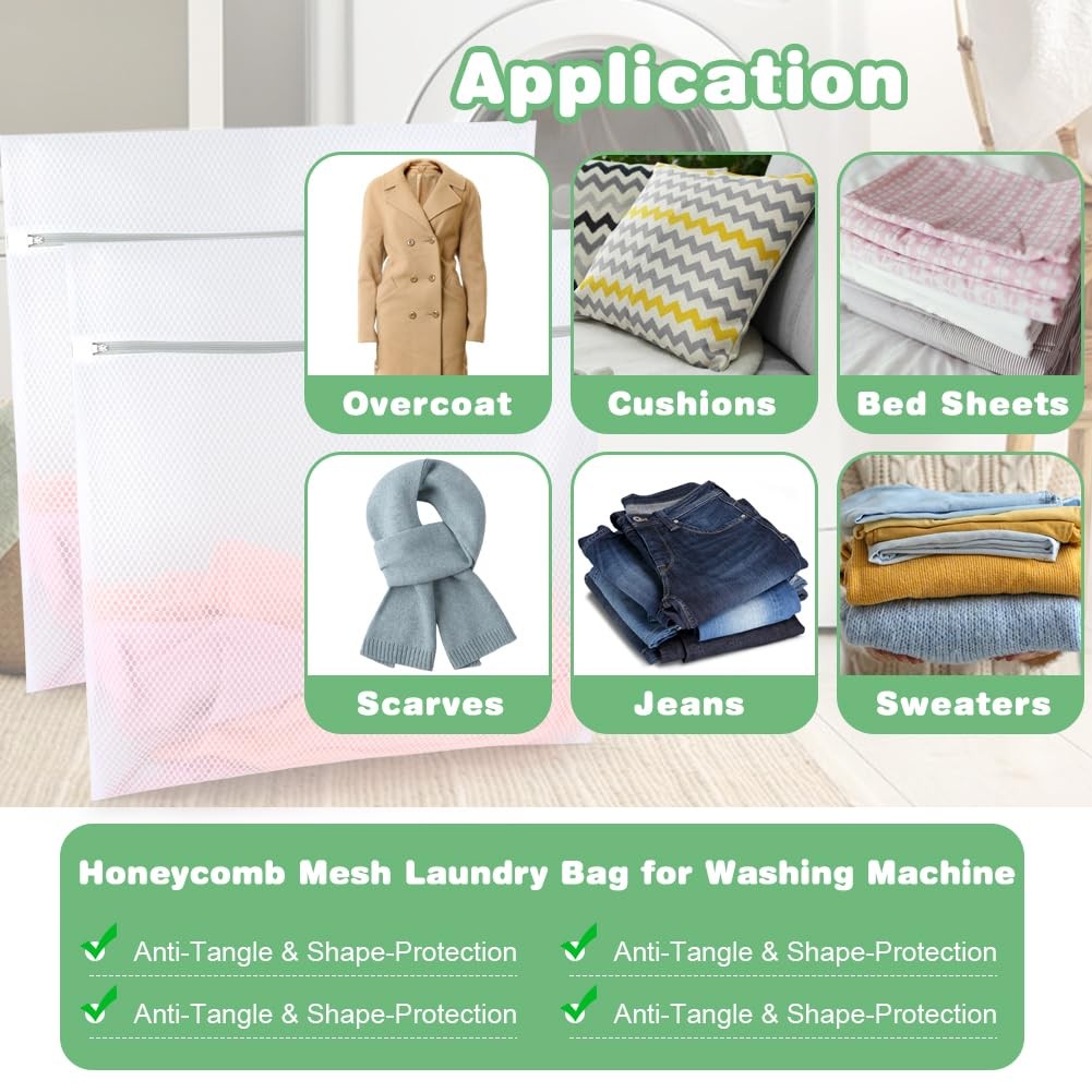 Tenn Well Durable Honeycomb Mesh Laundry Bags, 2 XX-Large 24″ x 24″, White