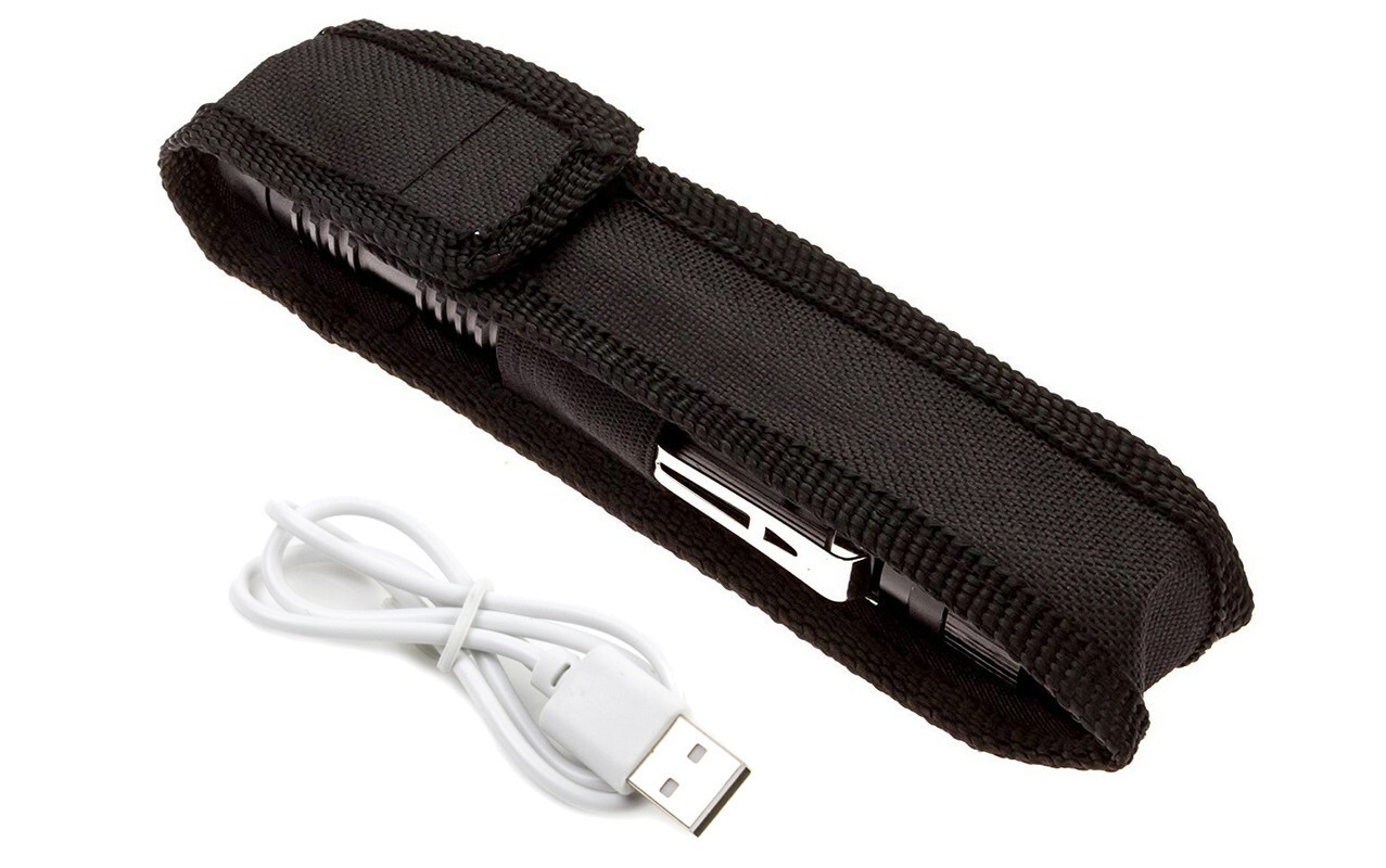 POLICE Stun Gun M12 Max Volt Self Defense Rechargeable LED Flashlight Black