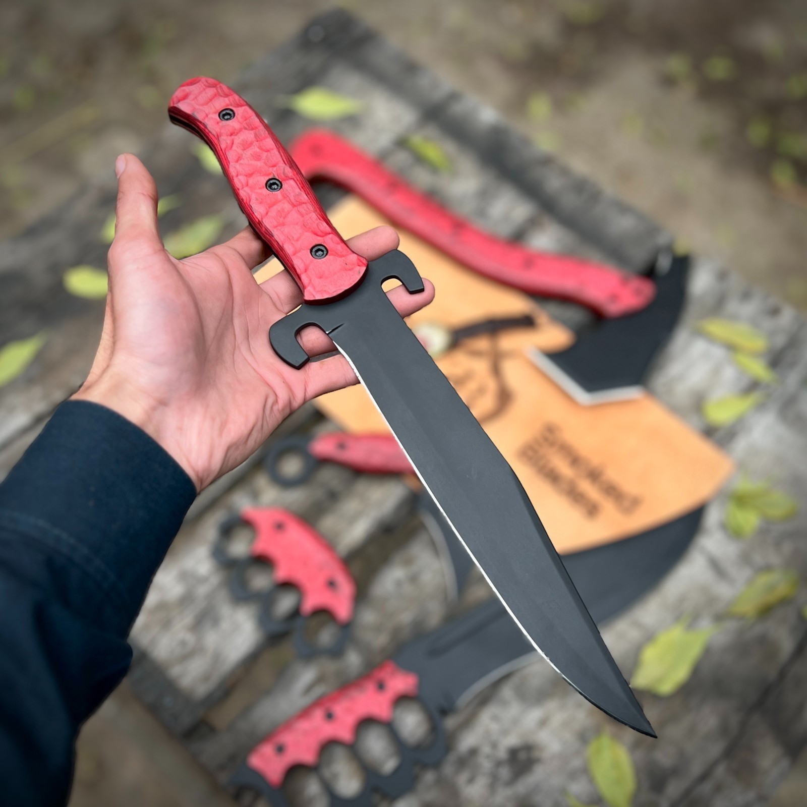 Survival Set Viking Axe Knife & Blade Decorative Display Knives with Red Handles