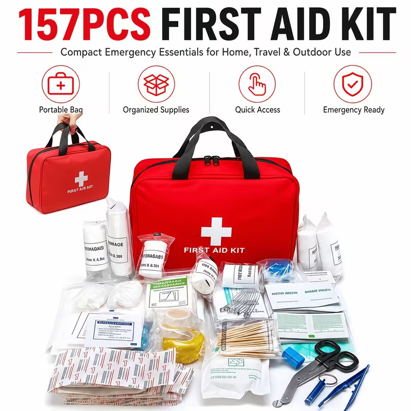 157pcs Outdoor First Aid Kit, Portable Multifunctional Emergency Survival Kit wi