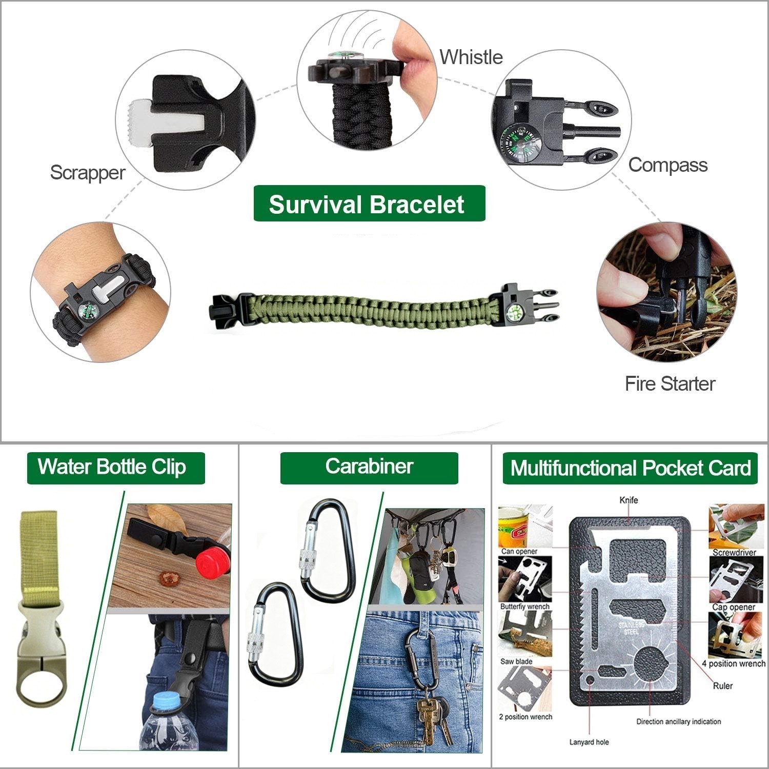 29in1 Emergency Survival Kit First Aid Supplies Camping Bug Out Bag Fire Starter