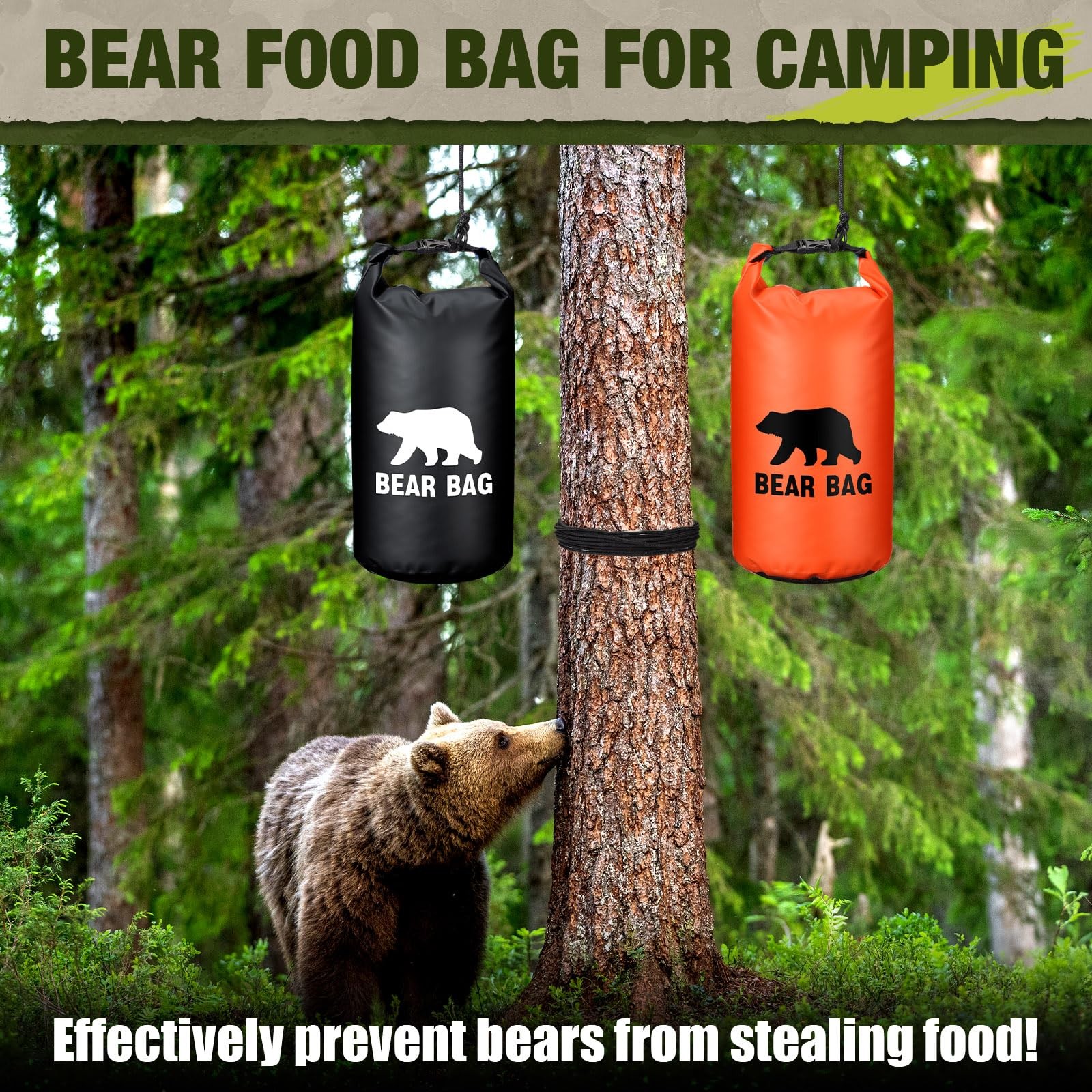 2 Sets Bear Food Bag for Camping Food Hanging System Includes 2 Waterproof Be…