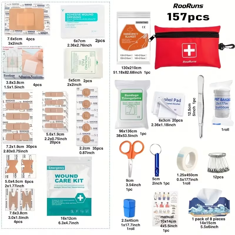 157pcs Outdoor First Aid Kit, Portable Multifunctional Emergency Survival Kit wi