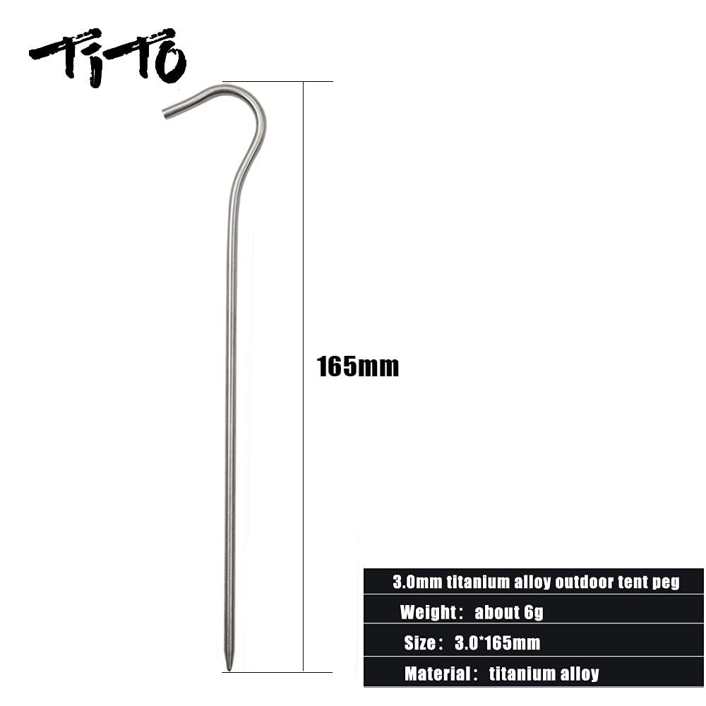 TITO Titanium Shepherd’s Hook Tent Stakes pegs Nail Dia silver