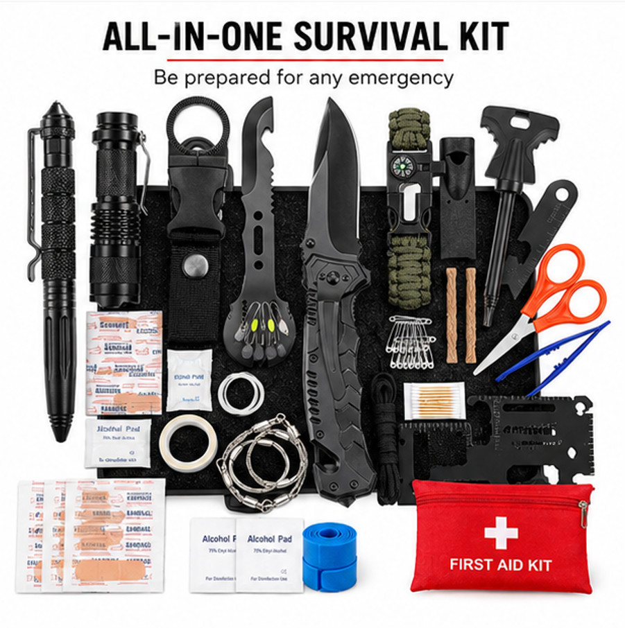 116Pc Survival Kit First Aid Emergency Gear Bug Out Bag Camping Hiking Set