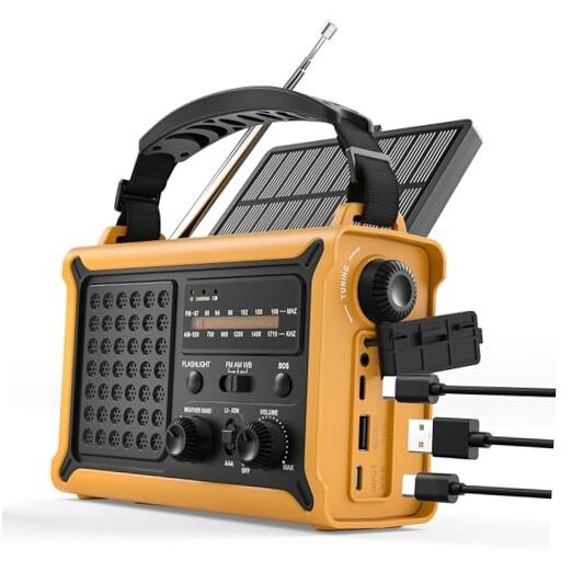 Hand Crank Emergency Radio Solar with 12000mAh Power Bank, Yellow + Black