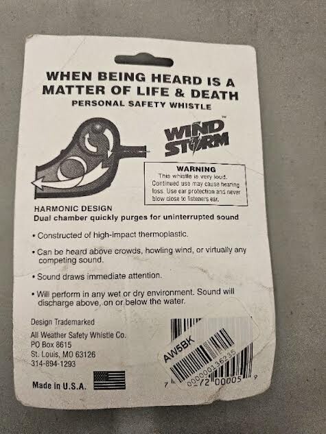 All Weather Safety Whistle Wind Storm Safety Whistle AW5BK