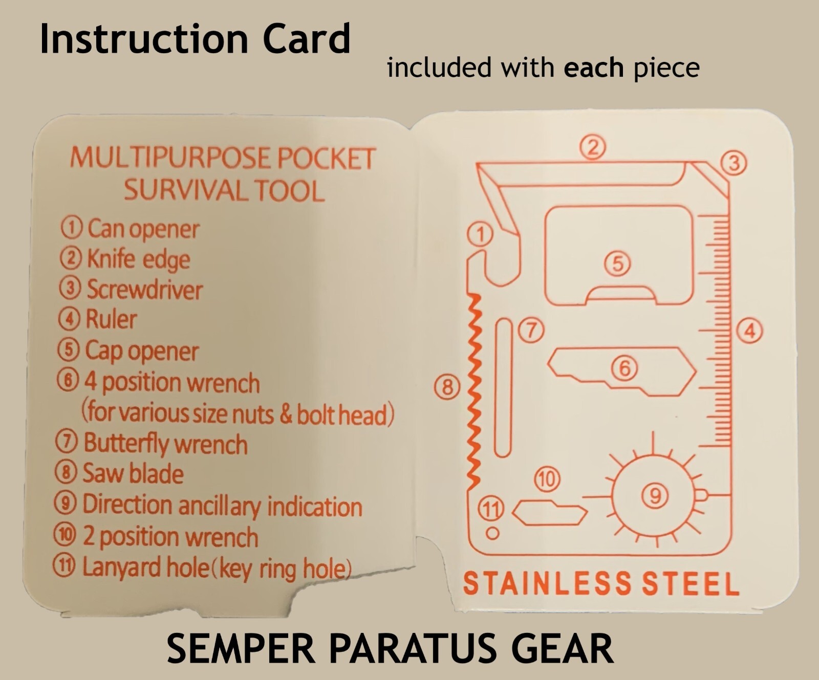 14-in-1 Multitool Card – Excellent Holiday Stocking Stuffers 5 / 10/ 20 PAKs