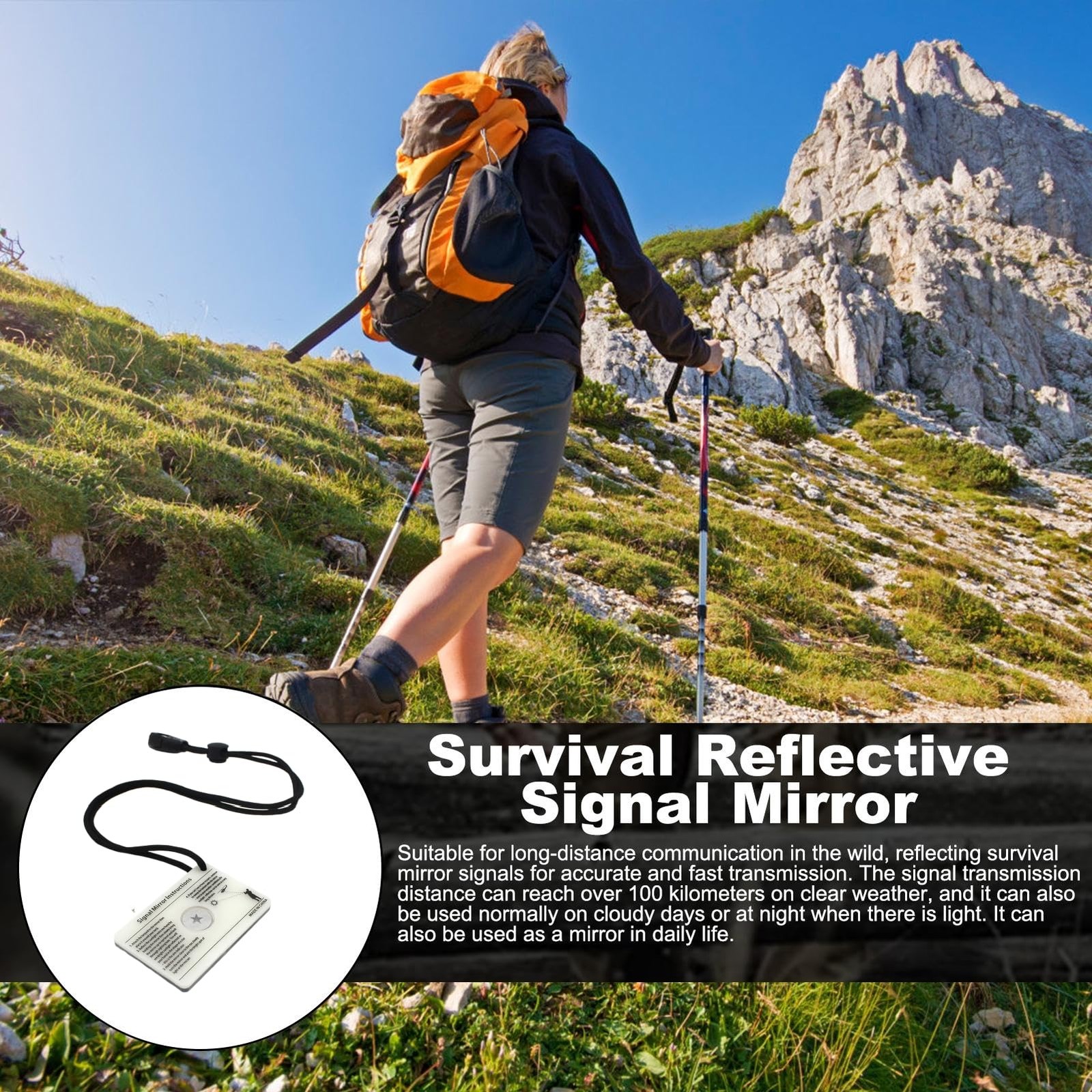 Signal Mirror Survival Kits Military Grade, 2 x 3 in Camping Mirror with Surv…
