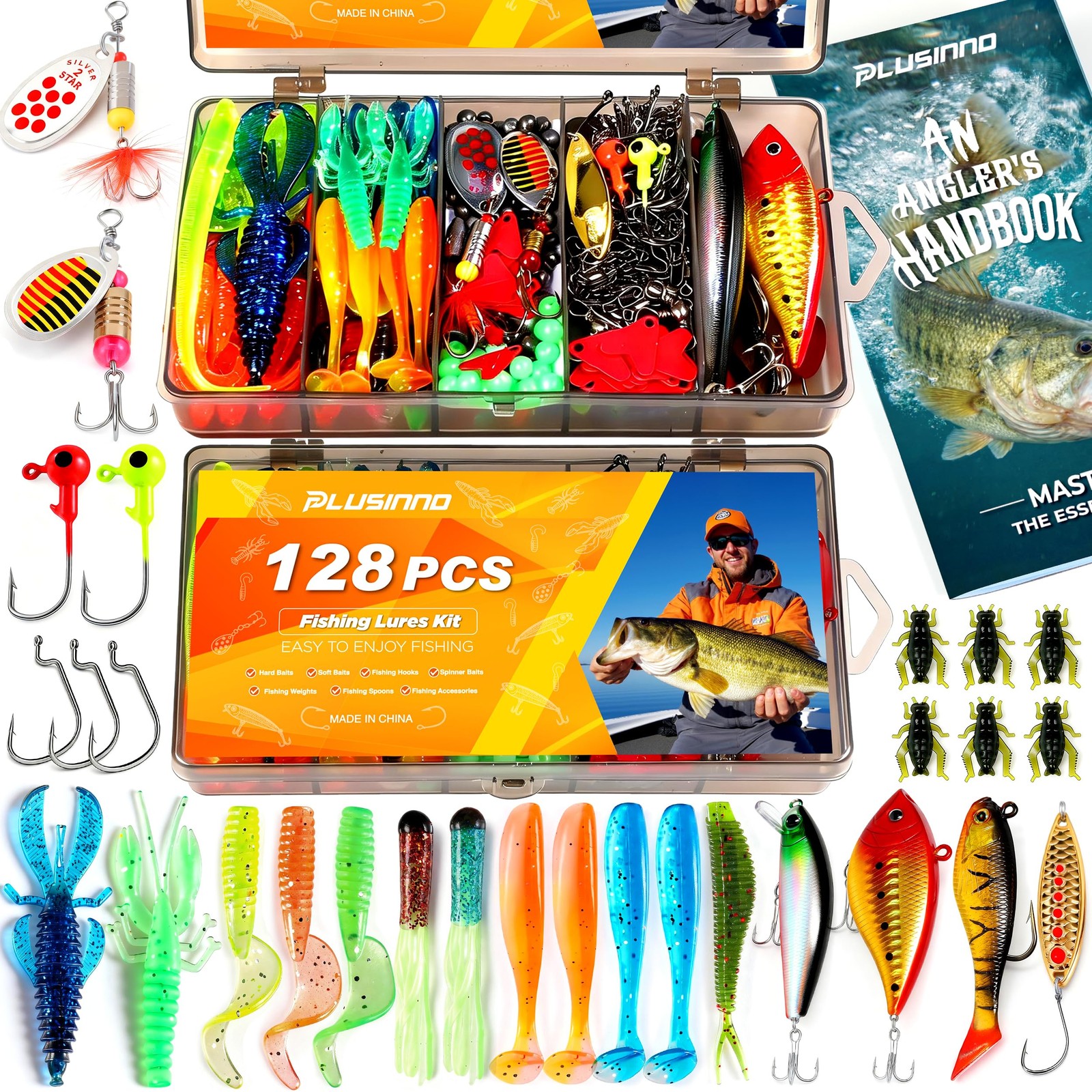 PLUSINNO Fishing Lures, 6.9 x 4.7 x 1.2 inches, 128Pcs Lures Kit
