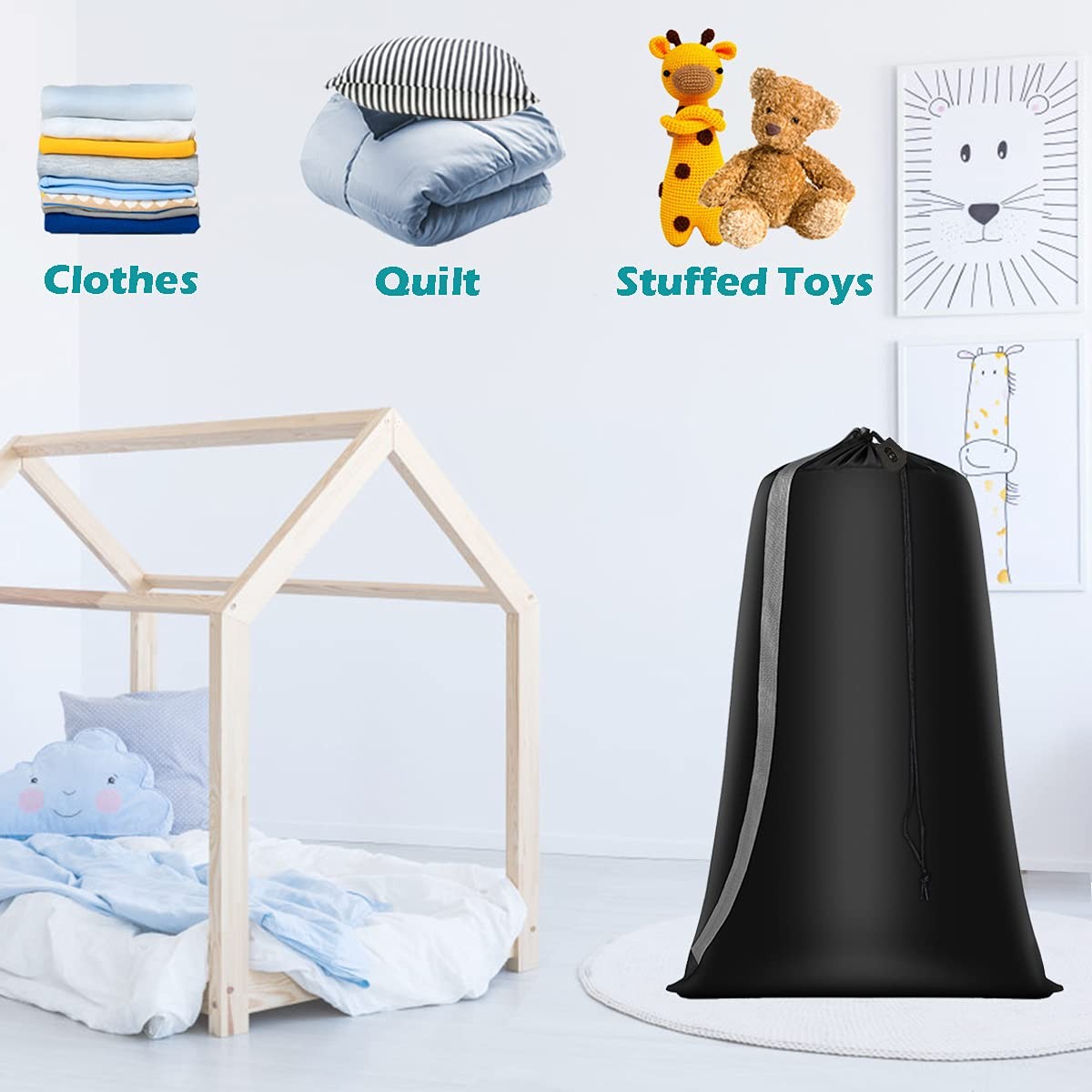 Heavy Duty Laundry Bag 2 Pack XL Nylon 41″ x 28″ x 1″, Black+Gray