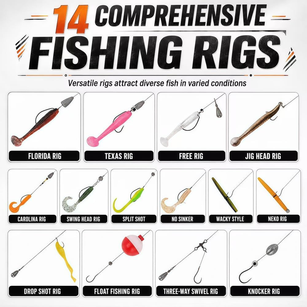 CALVES 447Pcs Fishing Lures Kit with 3-Layer Tackle Box, Black and white