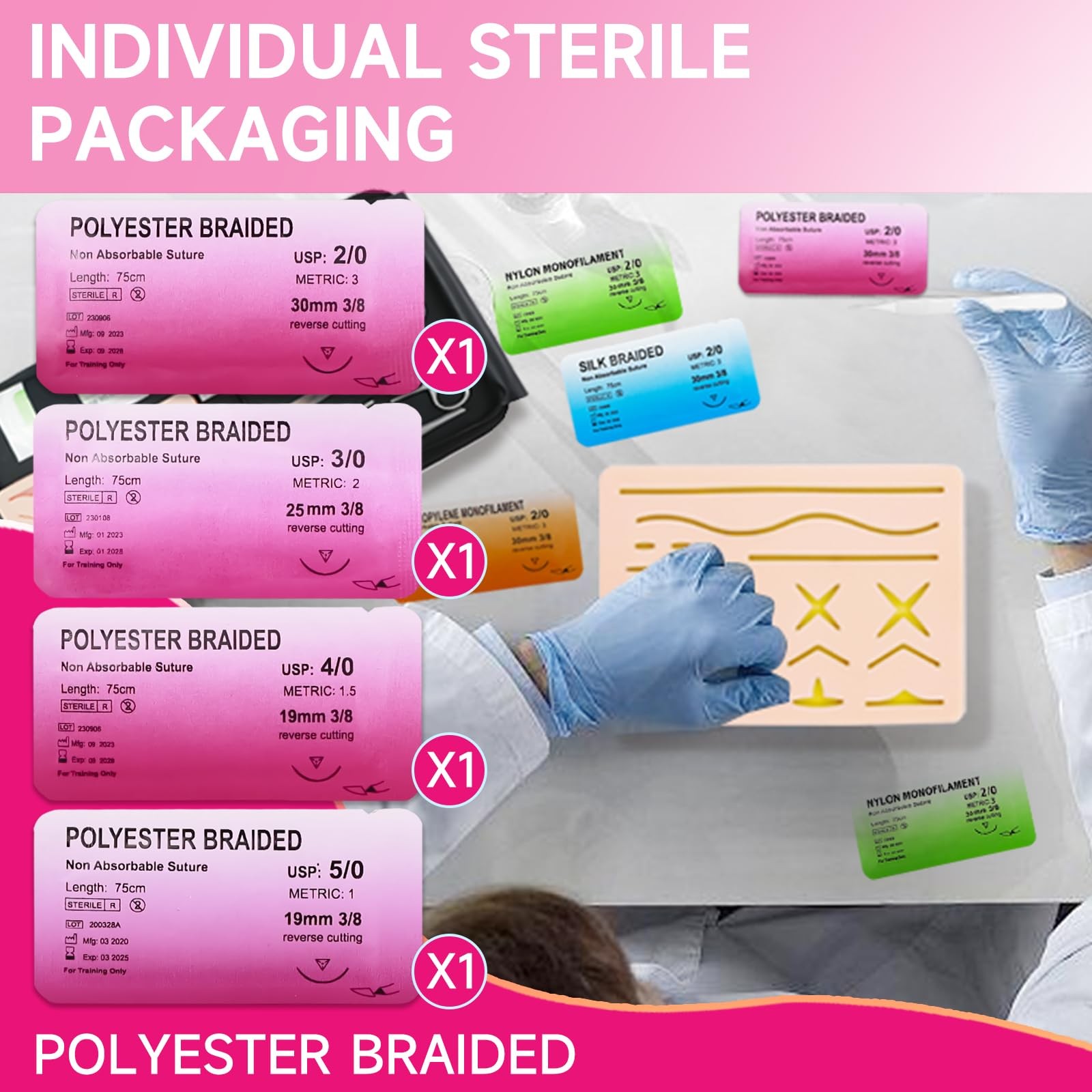 Sutures Thread with Needle (24 Mixed 2/0, 3/0, 4/0, 5/0) – Practicing…
