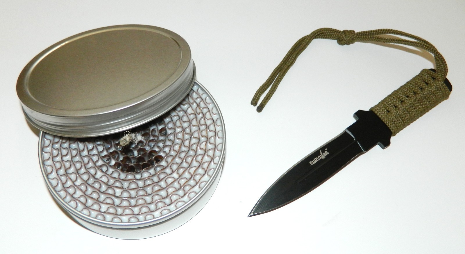 Camping Fire Heat 2Hr Screw Top Buddy Burner & Full Tang Double Edge Blade Knife