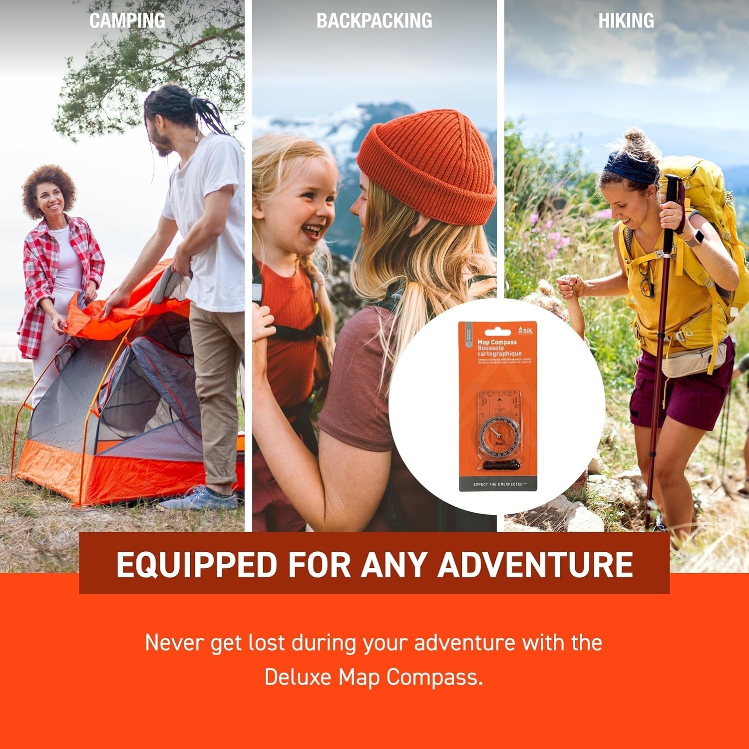 Map Compass Hiking Gear Survival Pack of 3)