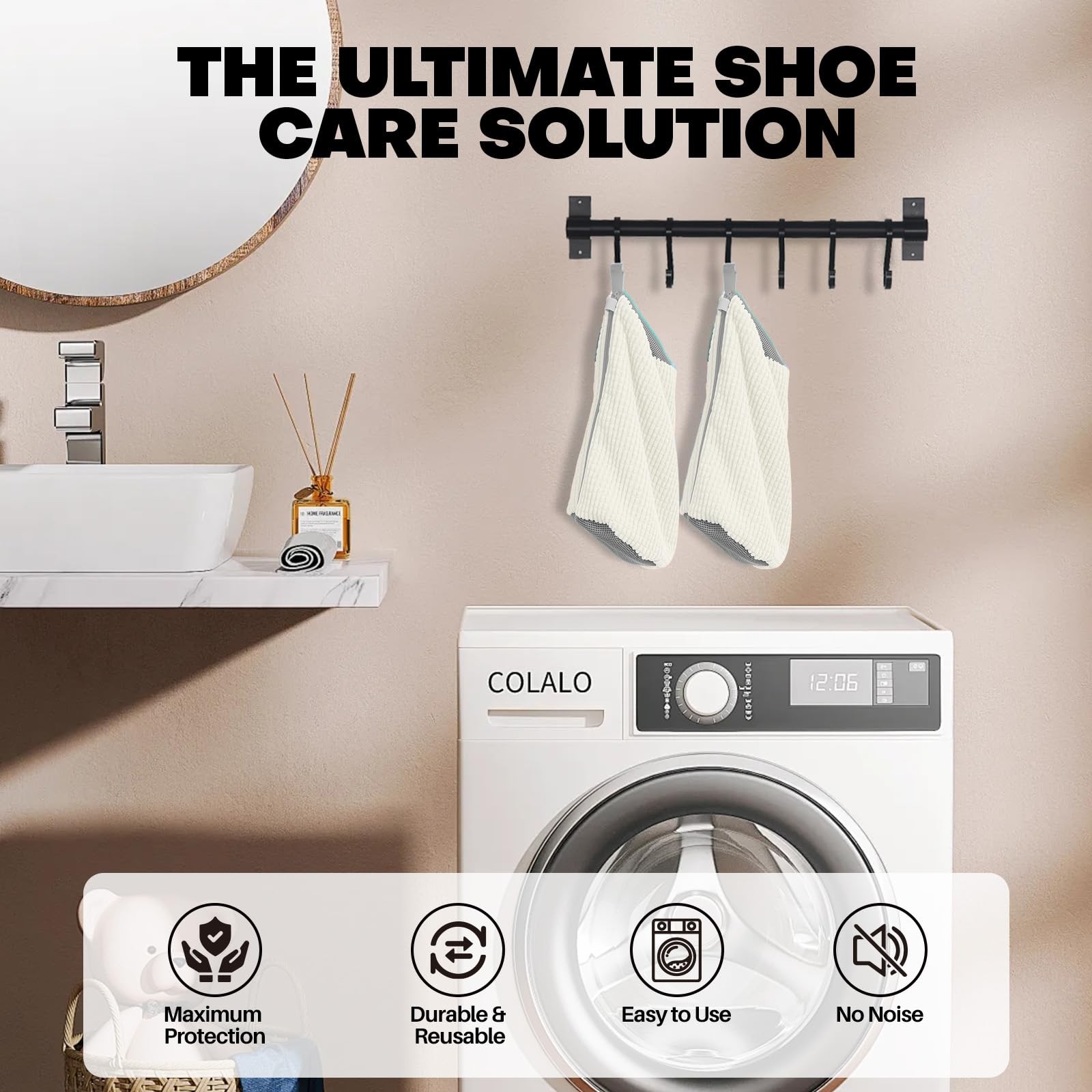 Shoe Washing Machine Bag: Laundry Bag for 7″L x 7″W x 15″H, Cream 2pcs