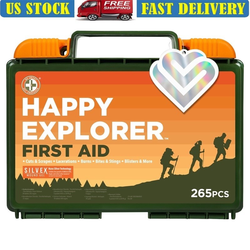 265 Piece First Aid Kit Camping Hiking Travel Silvex Wound Gel MRSA Protection