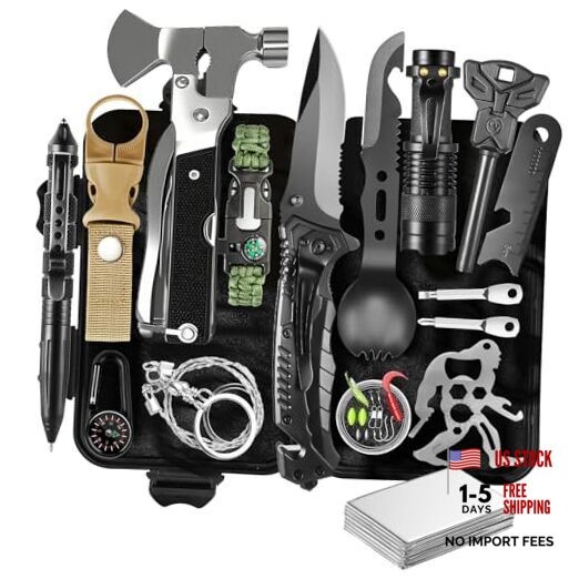 Survival Gear Kit for Men: 27-in-1 Complete Tools & Camping Accessories for