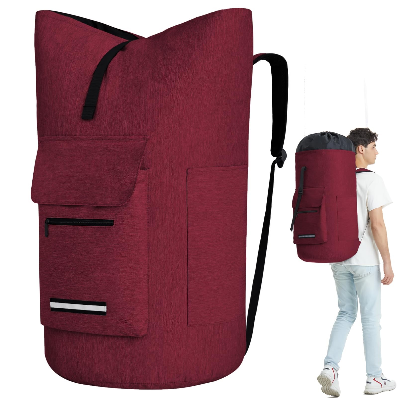 Laundry Bag With 4 Pockets，Laundry Shoulder X-Large, Red