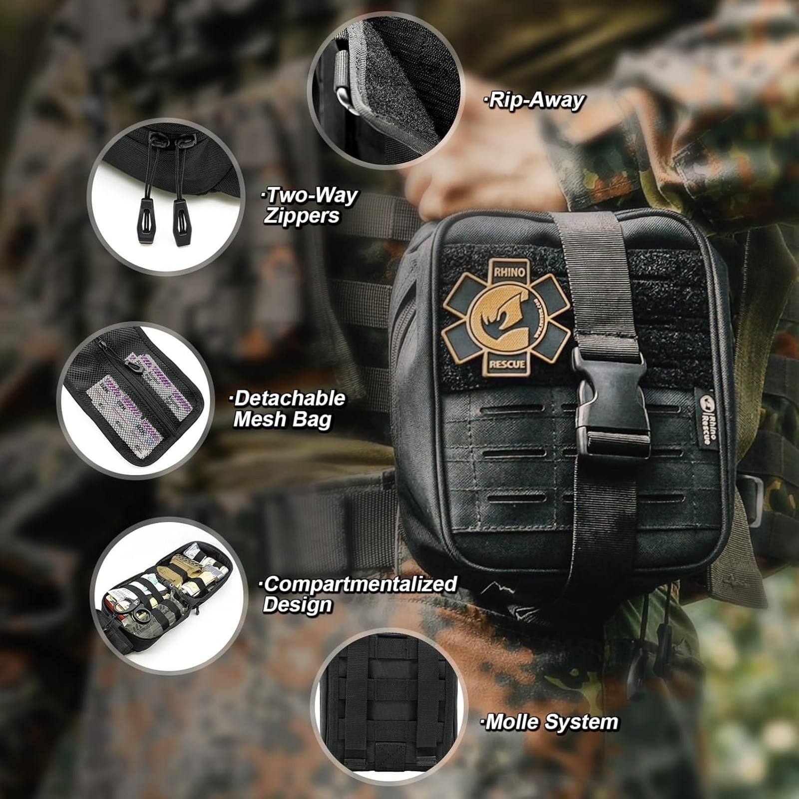 Trauma First Aid Kit with C-A-T Tourniquet Molle Pouch for Military Travel