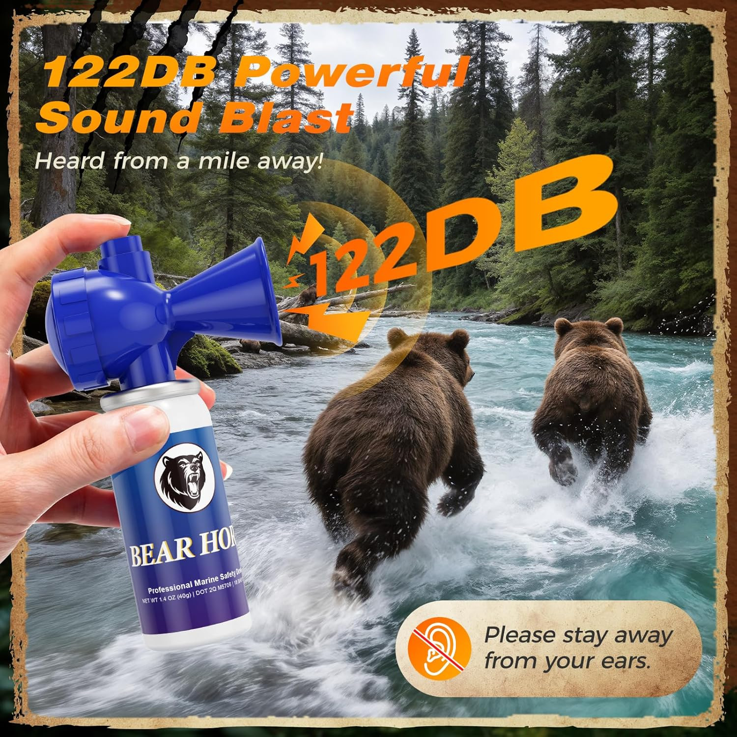 Nicehill 2 Pack Bear Horn, 122dB Loud Bear Horns to Scare Bear, Handheld Air Hor
