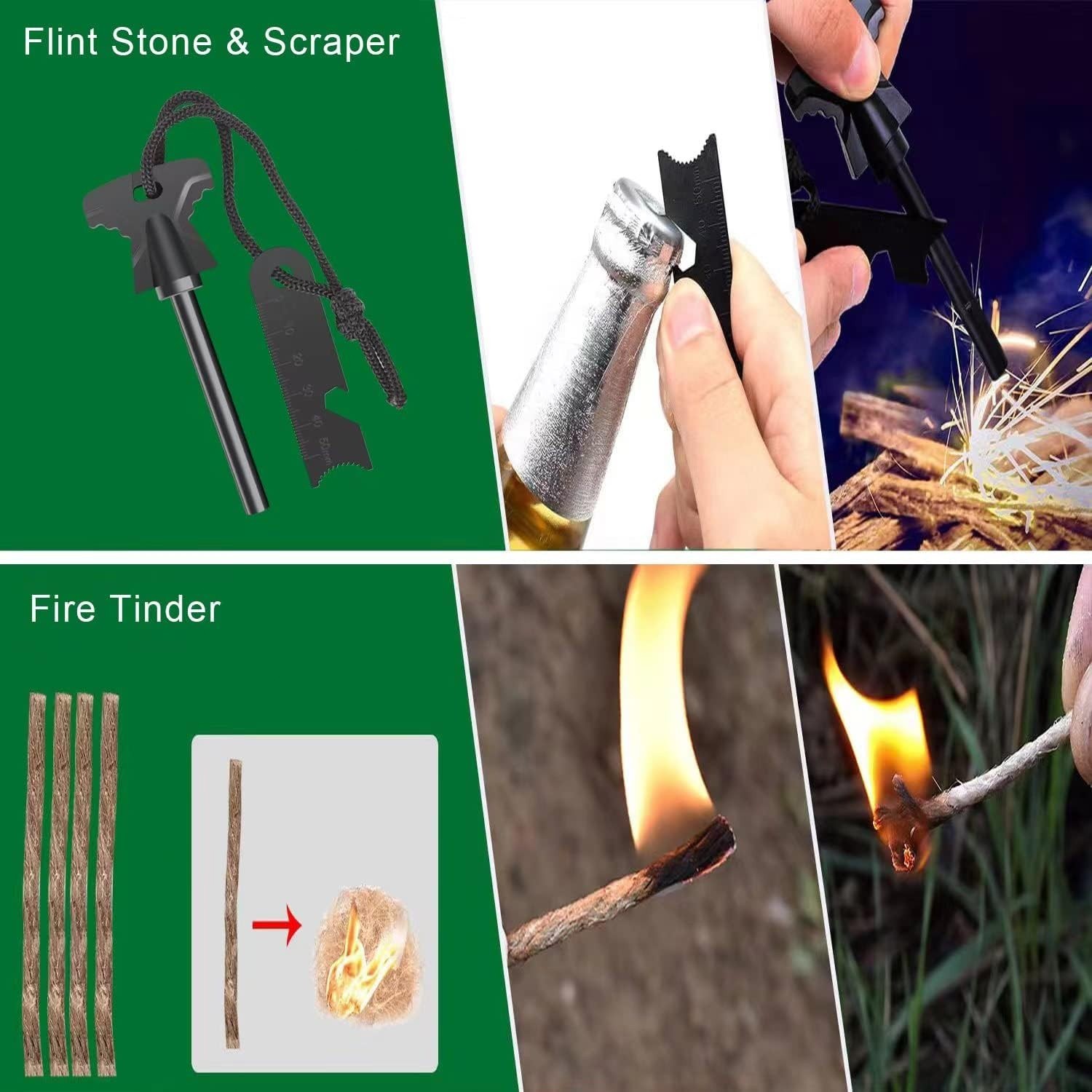16Pcs Emergency Survival Kit Tactical Pen Spork Compass Camping Hiking First Aid