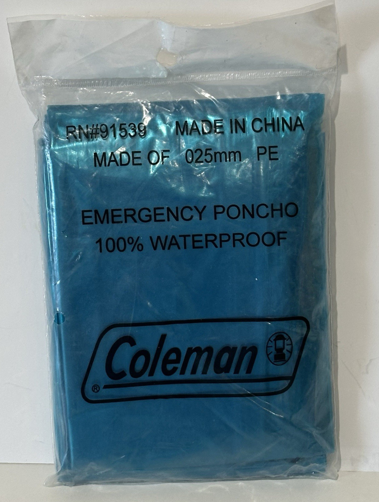 Coleman Emergency Poncho 100% Waterproof 025 mm PE Disposable Teal SEALED