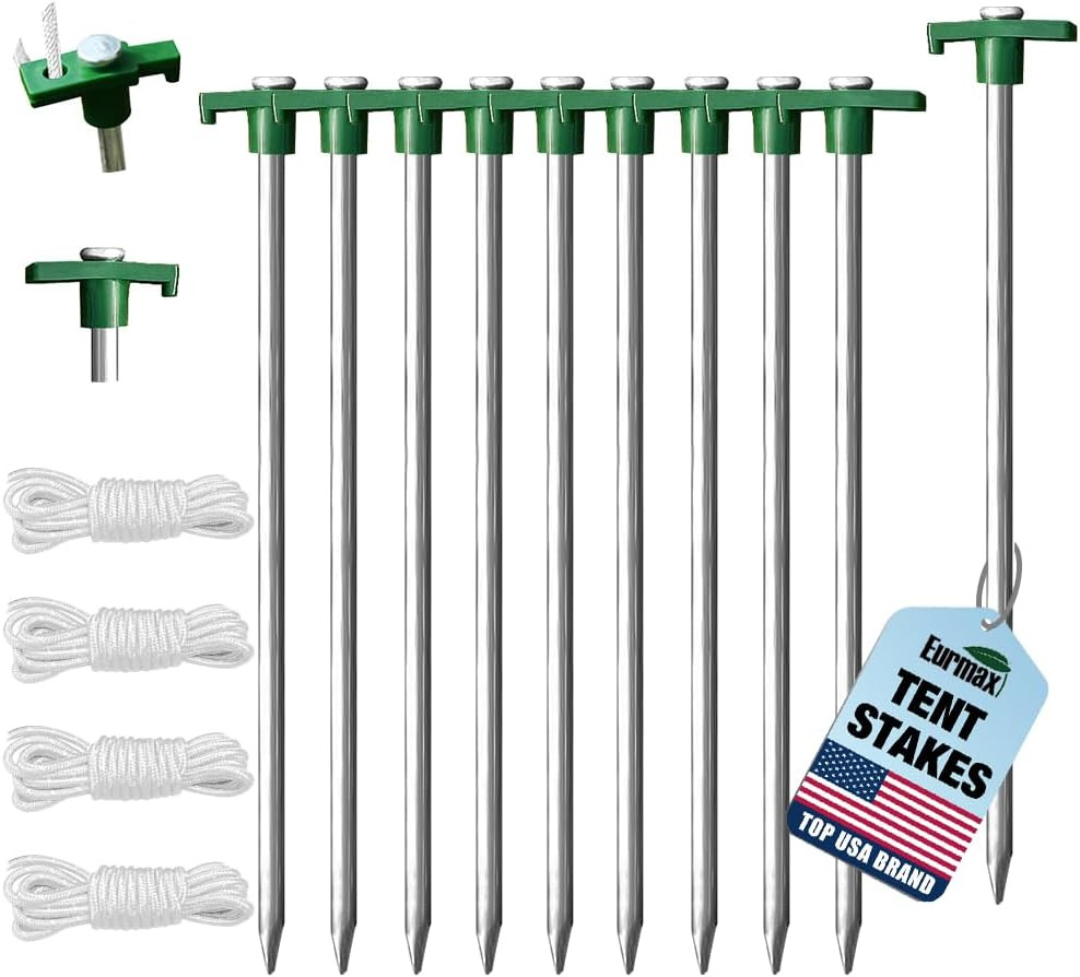 USA 10-Pack Secure Protection Galvanized Tent Stakes,Rust-Proof Steel Canopy Anc
