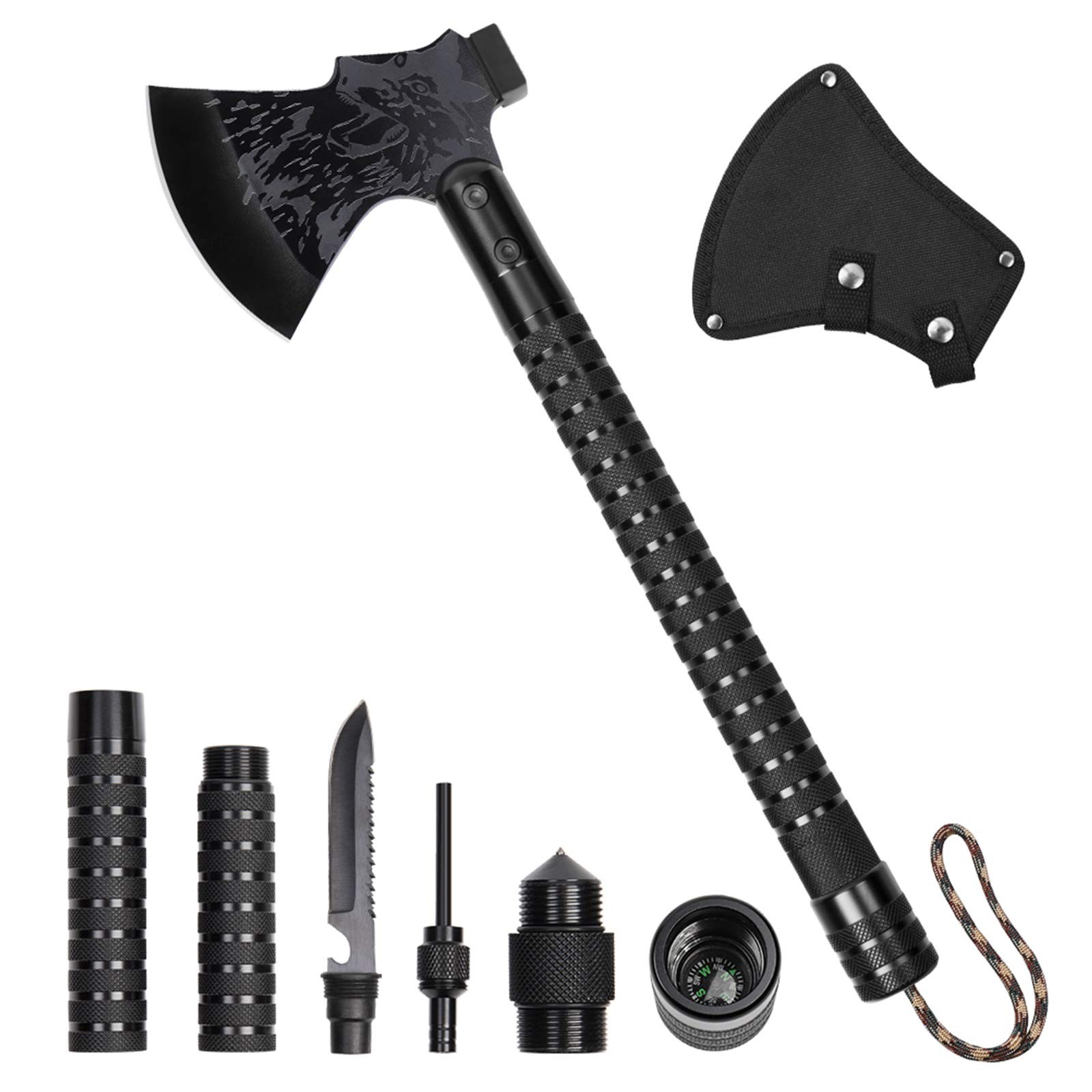 LIANTRAL Survival Camping Axe, Folding Tactical Axe Hatchet with Hammer, Nylo…