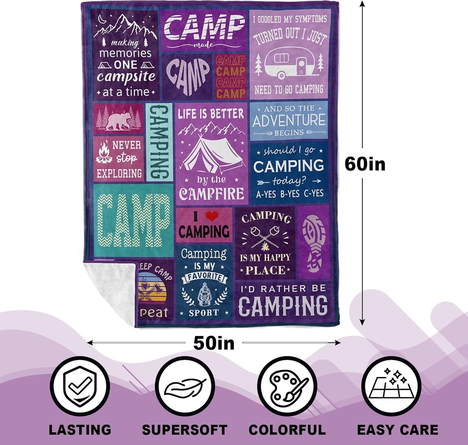Camping Gift Throw Blanket 60x50in – Soft, Lightweight, All-Season for Camper…