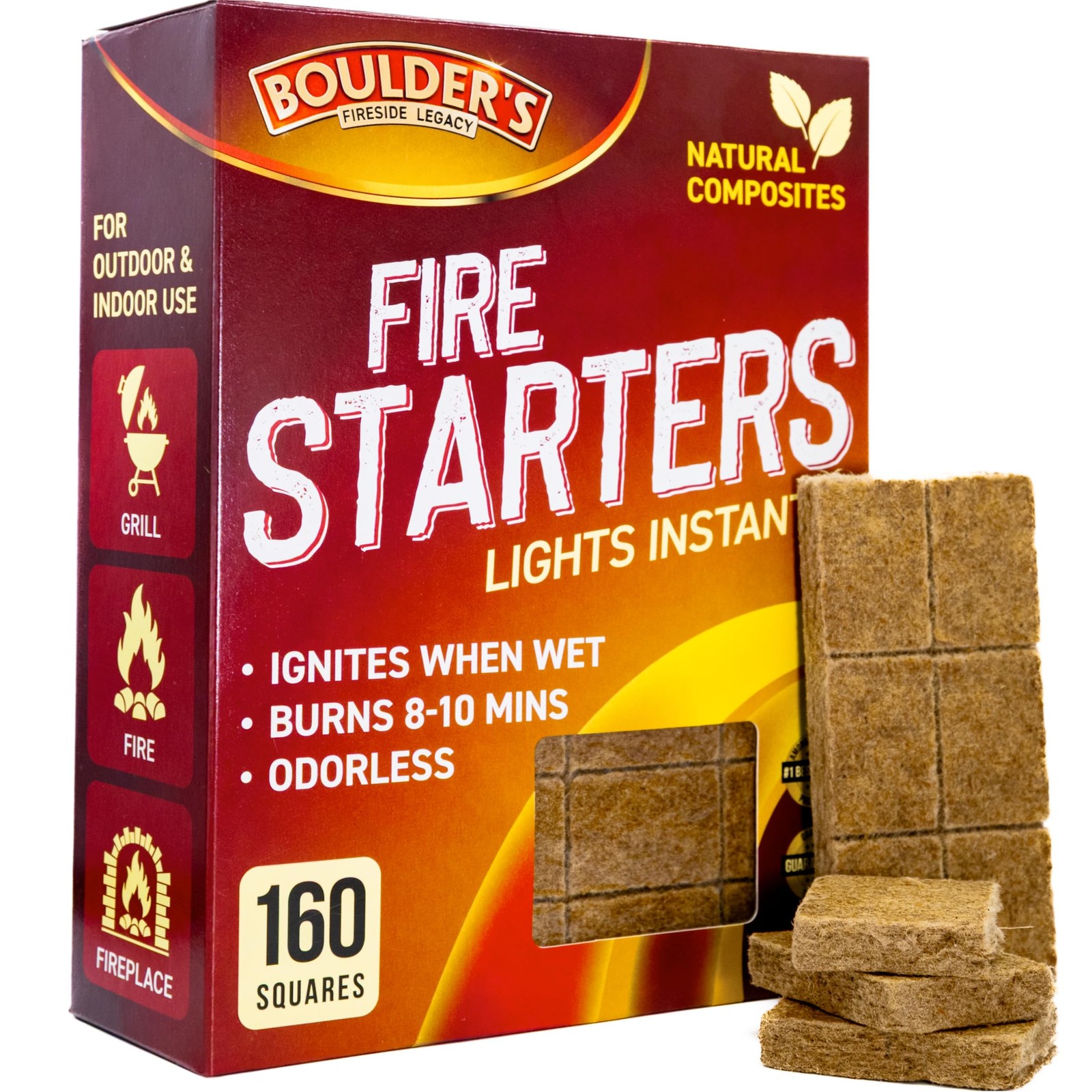 Fire Starter Cubes, 160 pcs – Bulk Pack – Firestarter Squares for 160, Brown