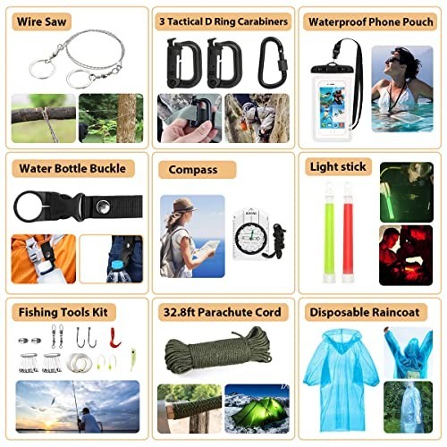 250Pcs Survival Gear Kit with Molle Bag & Emergency Tent – First Aid, Hiking, Ou