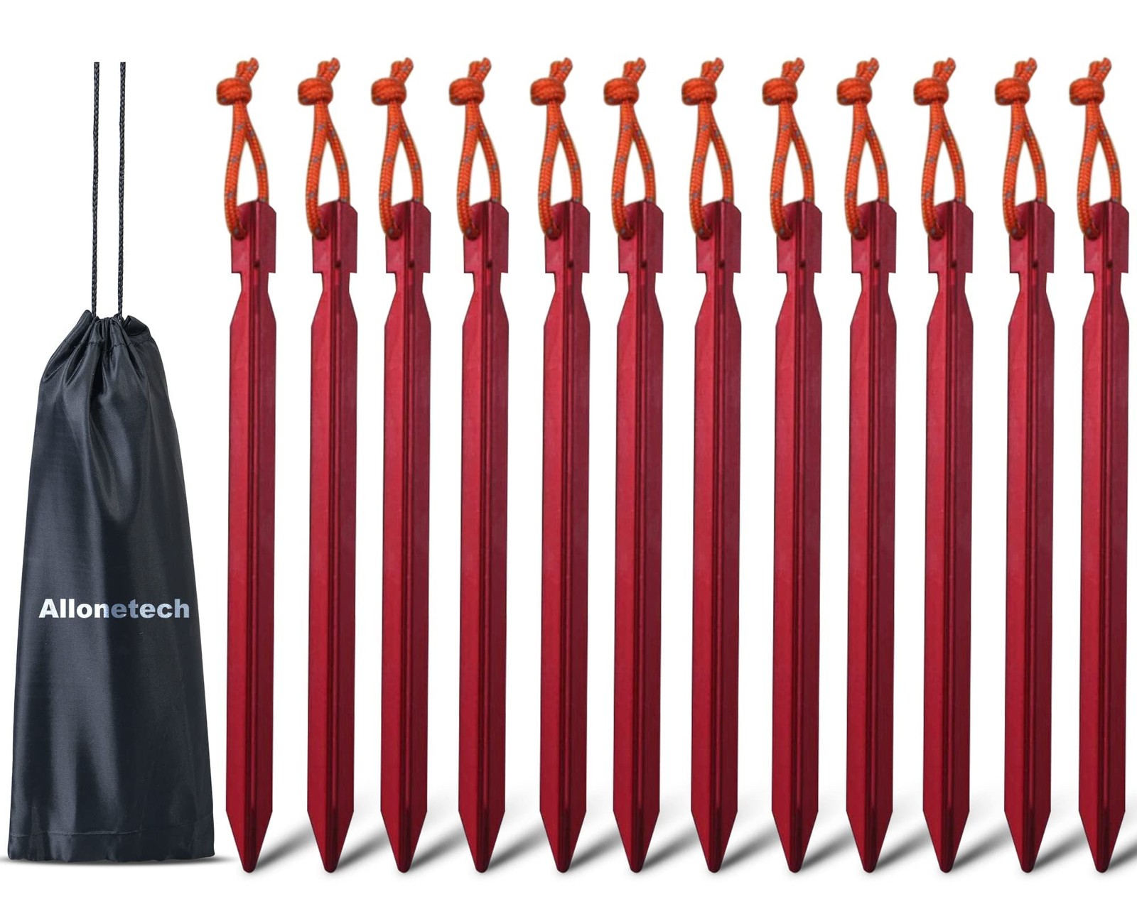 12 Pack Tent Stakes, 7075 Ground Metal Camping Aluminum One Size, Red