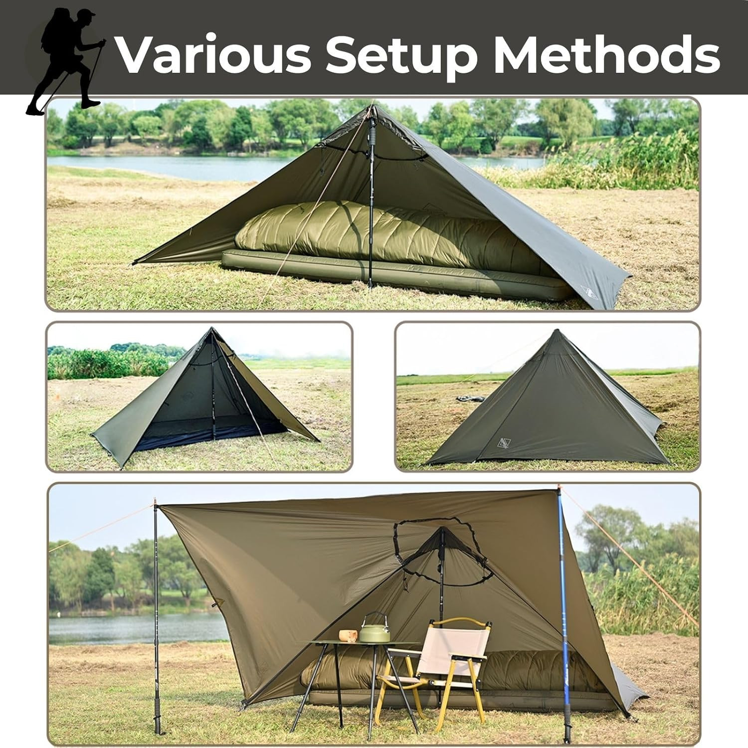 Lightweight Poncho Shelter, Solitary Shelter Cape Silnylon Emergency Survival Sh