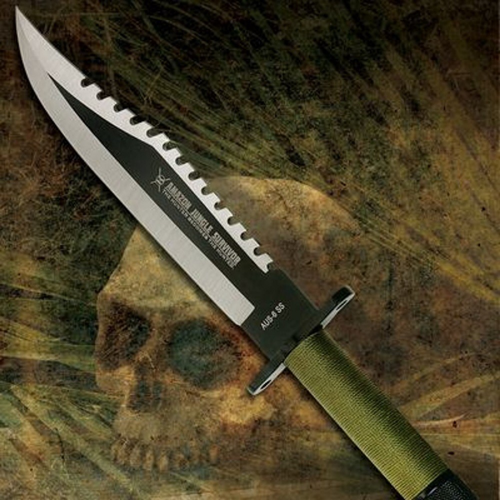 Rambo Style Tactical Bowie Survival Fighting Knife – Fixed Saw-Back Blade