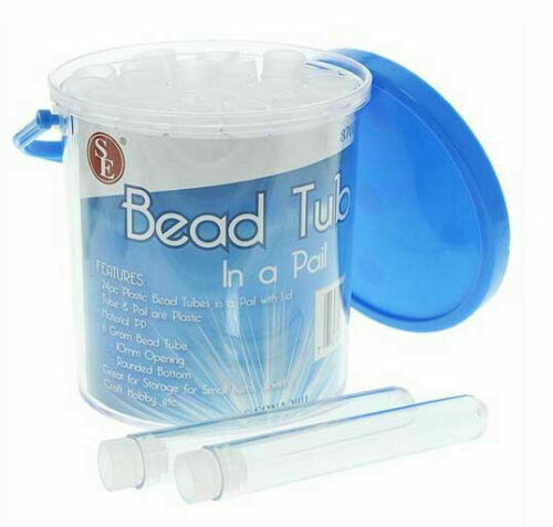 24 Pc Plastic Gold Vials In A Pail – Gems-Beads-Nuggets,Pills,Survival,Bead Tub