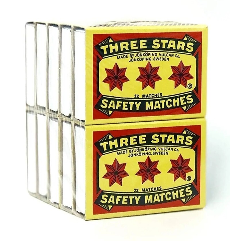 Swedish Camping Matches Three Stars Safety Matches 2 Pks/10 Pks/32 matches ea.
