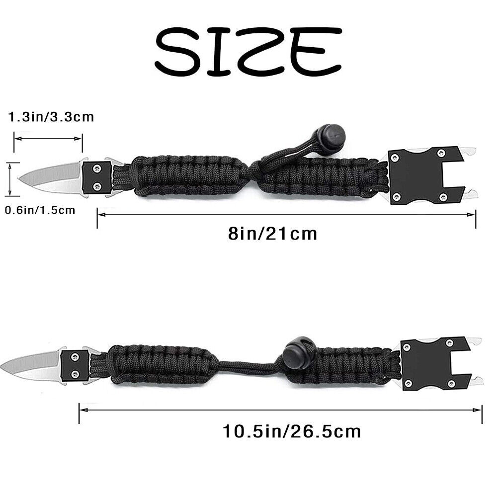 2 PCS Black Paracord Tactical Knife Bracelet Bulk Kit Survival Gear EDC