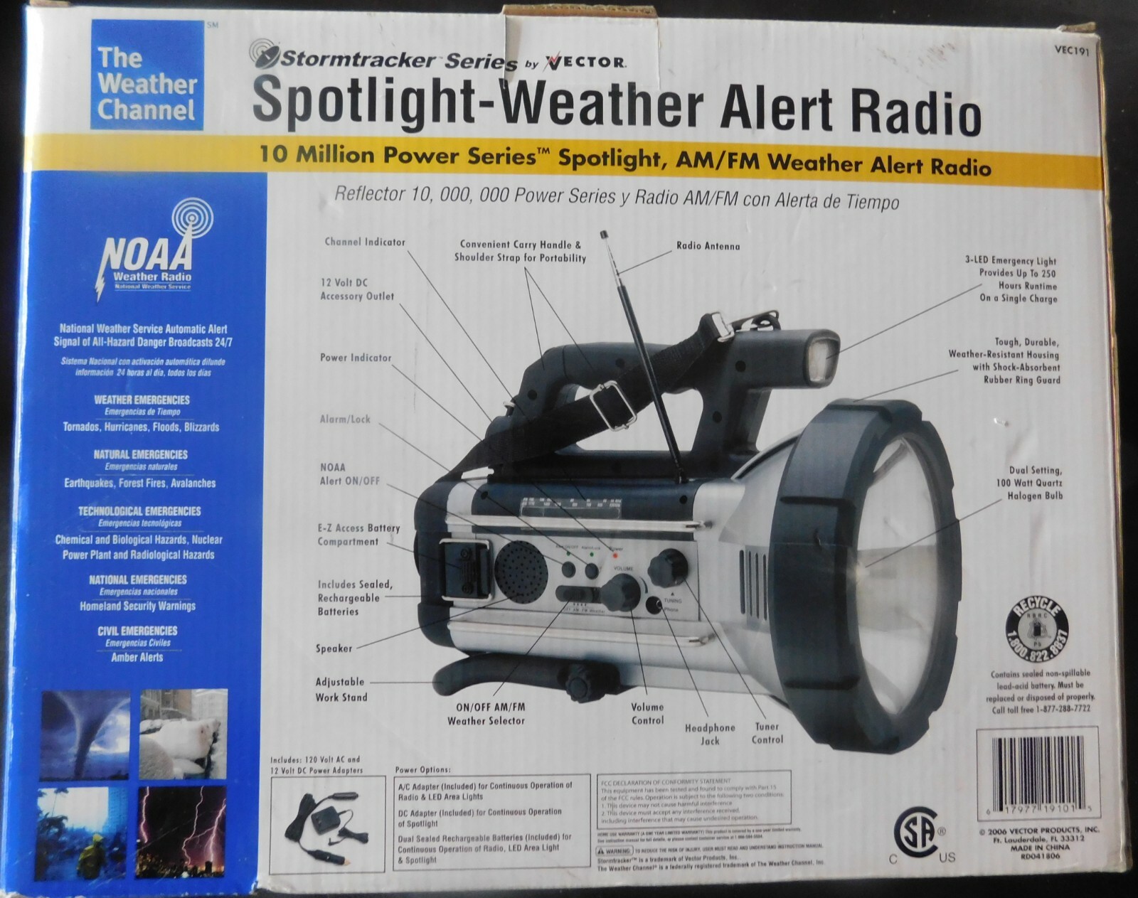 Vector Weather Flashlight 3 Band Radio VEC191 NIB 10,000,000 Power 12VDC Outlet