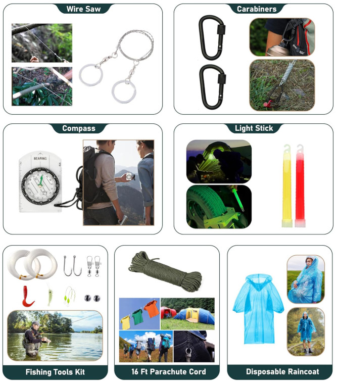 Survival Kit 262Pcs with First Aid, Tent, Axe, Shovel, Emergency Gear Bag