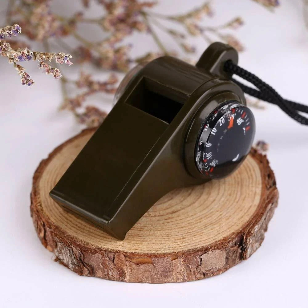 3-in-1 Emergency Survival Gear–Whistle, Compass & Thermometer for Camping Hiking