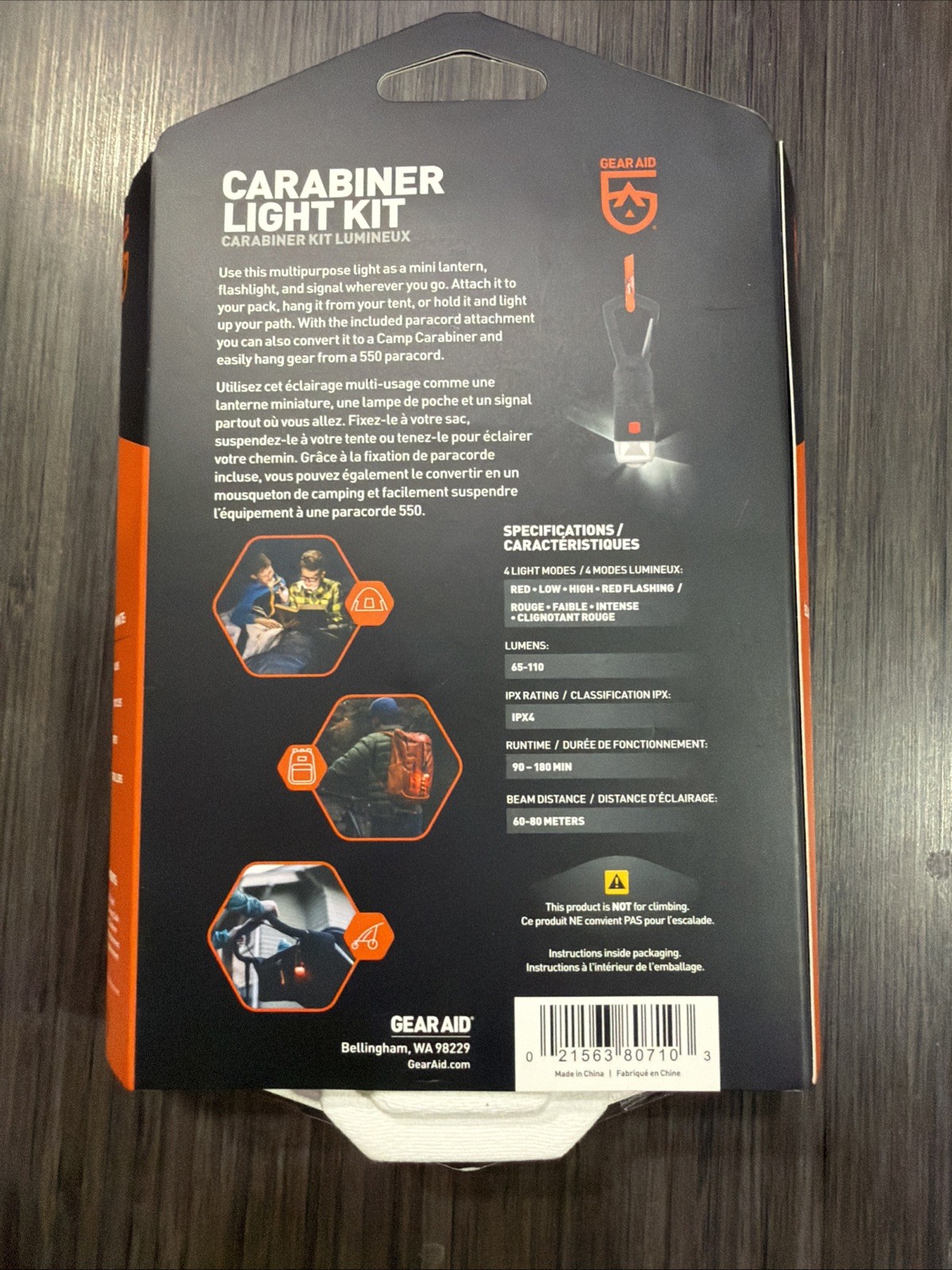 Gear Aid Multi-Purpose Rechargeable Carabiner Light Kit New In Box